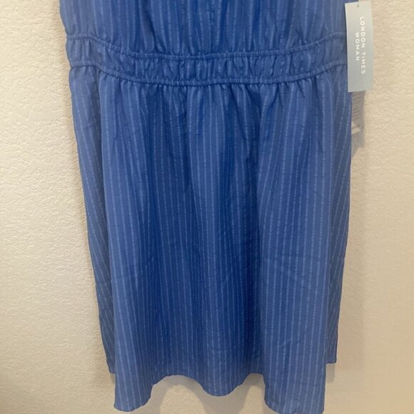 London Times Dress Womens Plus 1X Blue Striped Sleeveless Coastal Ladies NWT - Picture 3 of 11